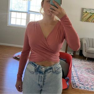 ASOS blush wrap long sleeve crop top